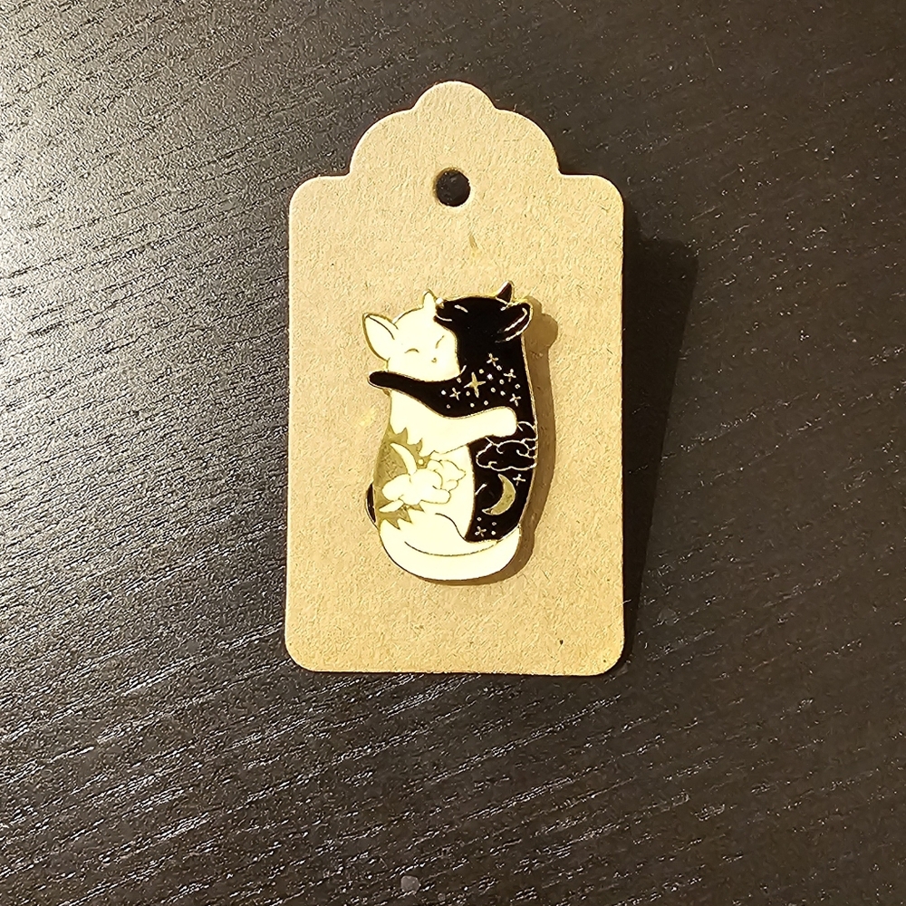 Black & White Celestial Love Cats Enamel Pin